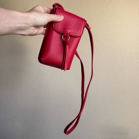 Handbags - Red Crossbody Structured Rectangle Purse Bag Faux Leather Gold